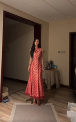 Red sleeveless fitted waist slim hip-hugging sexy long ball gown R7780