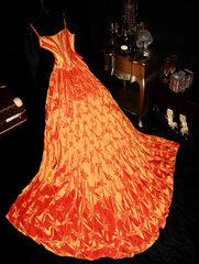 Orange halter-neck fitted long ball gown R7006