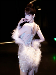 White Spaghetti Strap Rhinestone-Embellished Waist-Cinched Fitted Sexy Prom Dress R7086