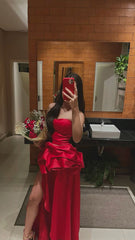 Red Long Evening Dress Sleeveless Sexy Formal Dress     S7034