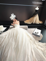White retro tube top waist puffy skirt long dress bridal dress R6048
