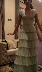 Sage Green A-Line Tiered Elegant Long Prom Dress     S6966
