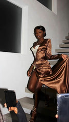 sexy black girl prom dress mermaid one shoulder evening gowns     S1631