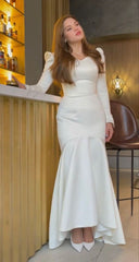 White Satin Mermaid Long Prom Dress      S7067