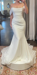 Off Shoulder Mermaid White Long Wedding Dresses Long Bridal Gown      S7158
