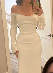 White Off Shoulder Simple Wedding Dress Evening Gown        S6128