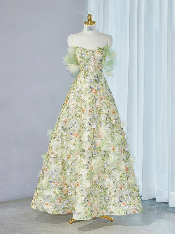 Light green off-shoulder fitted long ball gown R9001