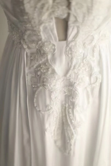 White halter-neck fitted long ball gown R6794