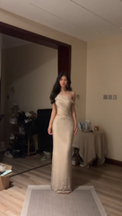 Silver Sequin One-Shoulder Waist-Cinched Fitted Floor-Length Prom Dress R7114