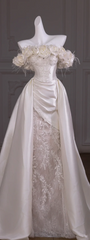 White one-shoulder flower waist slim sexy satin long dress bridal gown R5763
