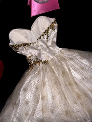 White strapless, fitted A-line princess short ball gown R7035