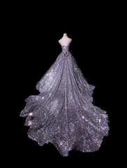 Silver sequined strapless fitted long ball gown R8701