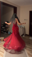 Sexy Spaghetti Strap Waist-Cinched Fitted Bodycon Mermaid Hem Sequin Prom Dress R7118