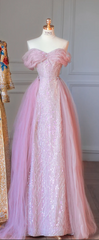 Light Purple Off-the-Shoulder Fitted-Waist Slim-Fit A-Line Long Prom Dress / Bridal Gown R5918