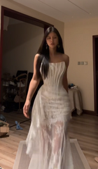 White Strapless Boned Waist-Cinched Fitted Sexy Prom Dress R7119