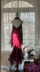 Purple-red halter-neck fitted waist bodycon long ball gown R7715