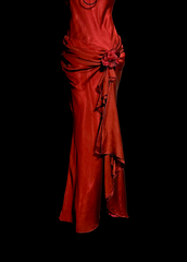 Red halter neck 3D floral dress, fitted waist, bodycon long ball gown R6680