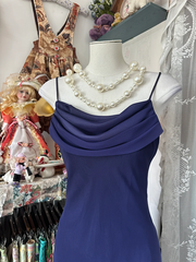Deep purple halter-neck fitted long dress, ball gown R6360