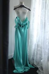 Lake blue halter neck fitted waist long ball gown R6801