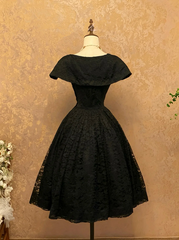 Black Prom Dress with Round Neck, Fitted Waist, Slim Fit and A-Line Skirt R7315