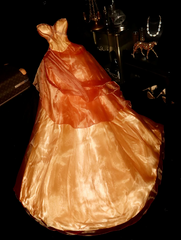 Orange strapless fitted long ball gown R6922