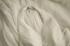 White fitted halter neck pleated sexy long ball gown R6802