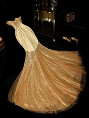 Gold strapless fitted mermaid skirt long ball gown R6847