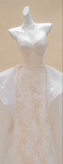 White lace halterneck sleeveless waist slim hip maxi bridal dress R5735