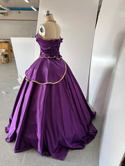 Purple halter-neck, fitted waist, full skirt, long ball gown R8369