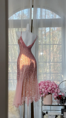 Light pink halter-neck fitted waist rhinestone long ball gown R7603