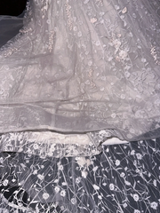 White tank top with beaded lace-up fitted long ball gown R6887
