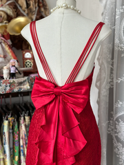 Red halter-neck, fitted, bodycon mini dress, prom dress R6364