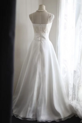 White halter-neck fitted A-line long ball gown R6804