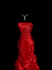 Red strapless fitted waist slim-fitting ball gown with a full skirt R6685