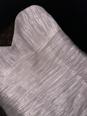 White strapless, fitted waist, pleated, elegant long ball gown R6924