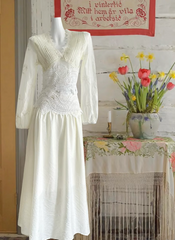 White long-sleeved printed fitted elegant long dress, ball gown R6245