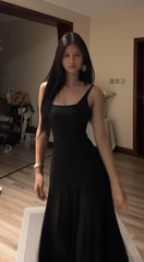 Black halter-neck fitted long elegant ball gown R8078