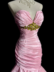 Pink strapless fitted waist bodycon tiered skirt ball gown R8097