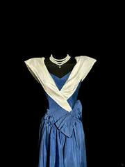 Blue satin fitted A-line ball gown R6609