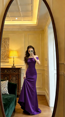 Purple off-the-shoulder fitted long sexy ball gown R8612