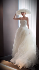 White tube top elegant waist slim tulle skirt hem bridal dress R6050