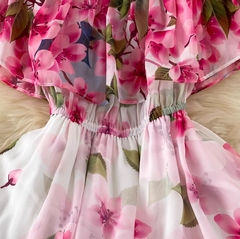 2025 new style ruffled one-shoulder printed two-way long skirt high waist slimming super fairy big swing dress R0352