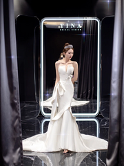 White satin tube top waist slim fishtail sexy long dress bridal gown R6023