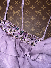 Purple halter-neck, tiered, long ball gown R6969