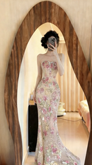 Light pink strapless fitted sexy ball gown R9066