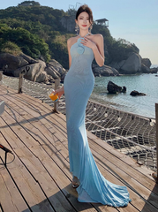 Gentle holiday style backless halter neck long skirt three-dimensional flower tail dress dress R0245