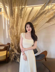 Square-neck gentle strap dress temperament drape waist slim fit senior long skirt R1442