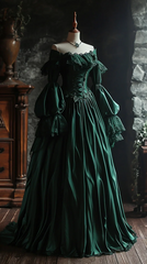 Green off-shoulder fitted waist slimming elegant classic ball gown R7203