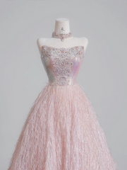 Light pink strapless, fitted waist, A-line skirt, long ball gown R8231
