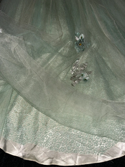 Light green halter-neck rhinestone fitted long ball gown R6890